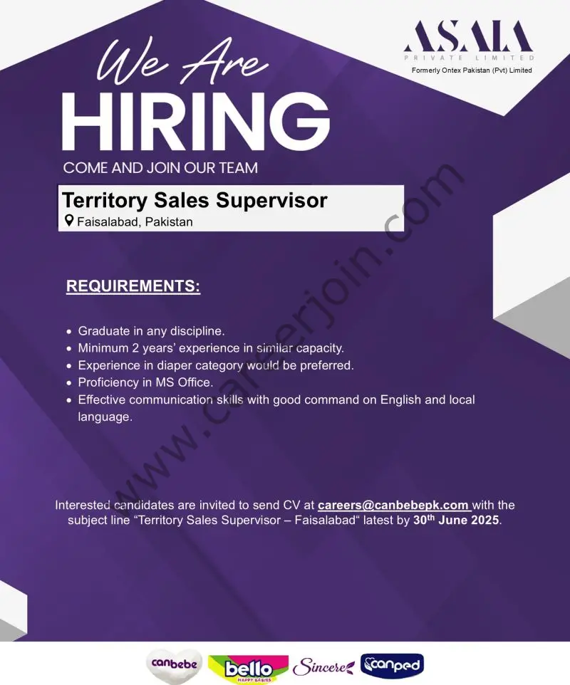 Asala Pvt Ltd Jobs Territory Sales Supervisor