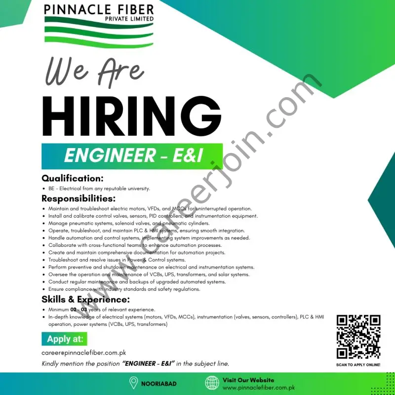 Pinnacle Fiber Pvt Ltd Jobs Engineer E&I