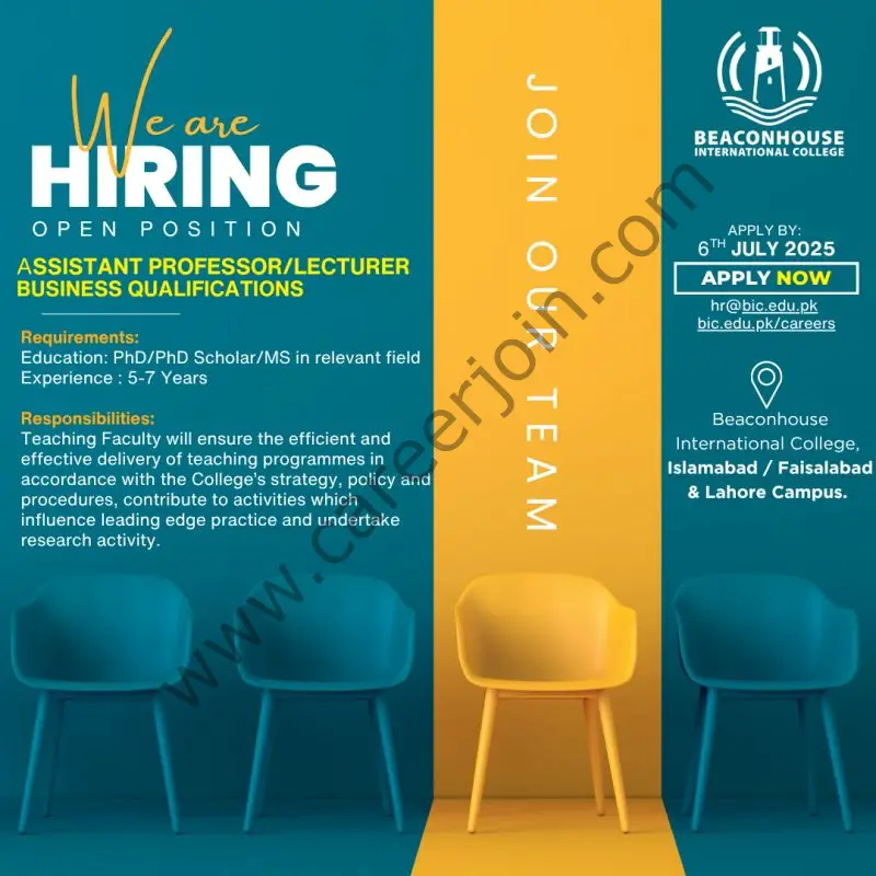 Beaconhouse International College BIC Jobs Assistant Professor / Lecturer Business