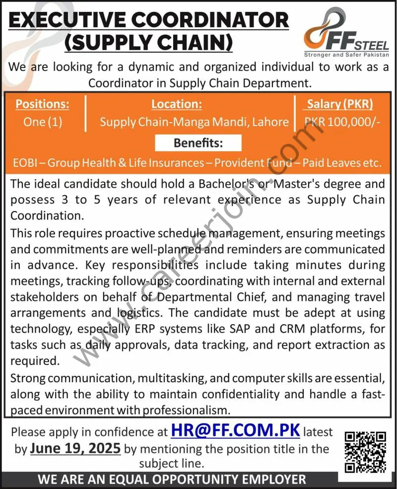 FF STeel Jobs Executive Coordinator
