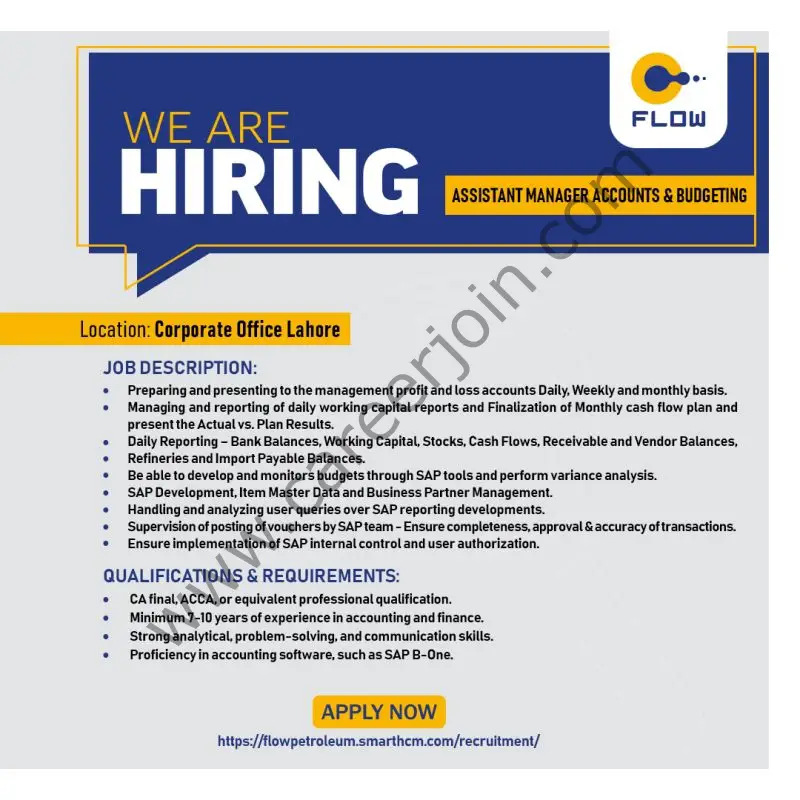 Flow Petroleum Pvt Ltd Jobs Assistant Manager Accounts and Budgeting