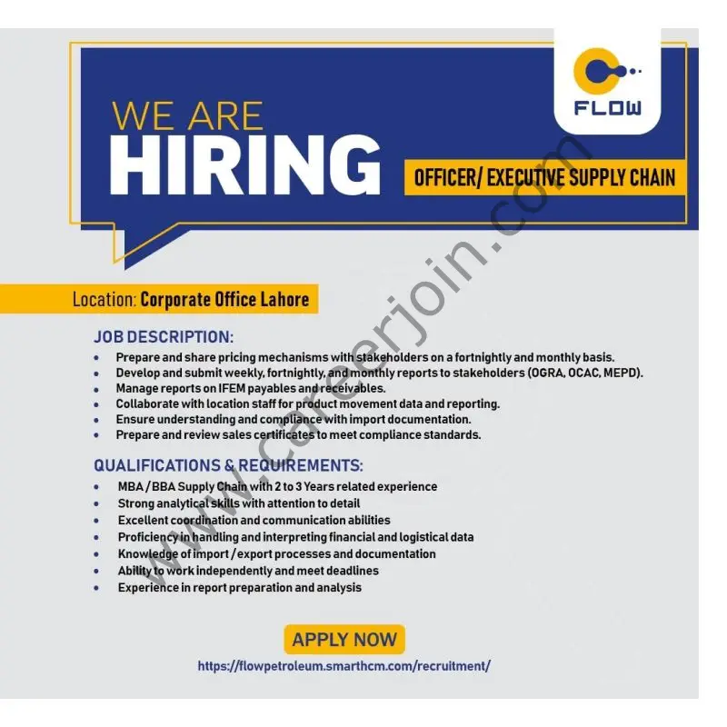 Flow Petroleum Pvt Ltd Jobs Officer/Executive Supply Chain