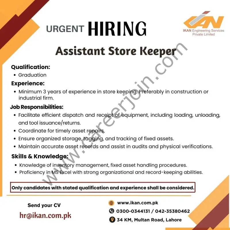 IKAN Engineering Services Private Limited Jobs Assistant Store Keeper