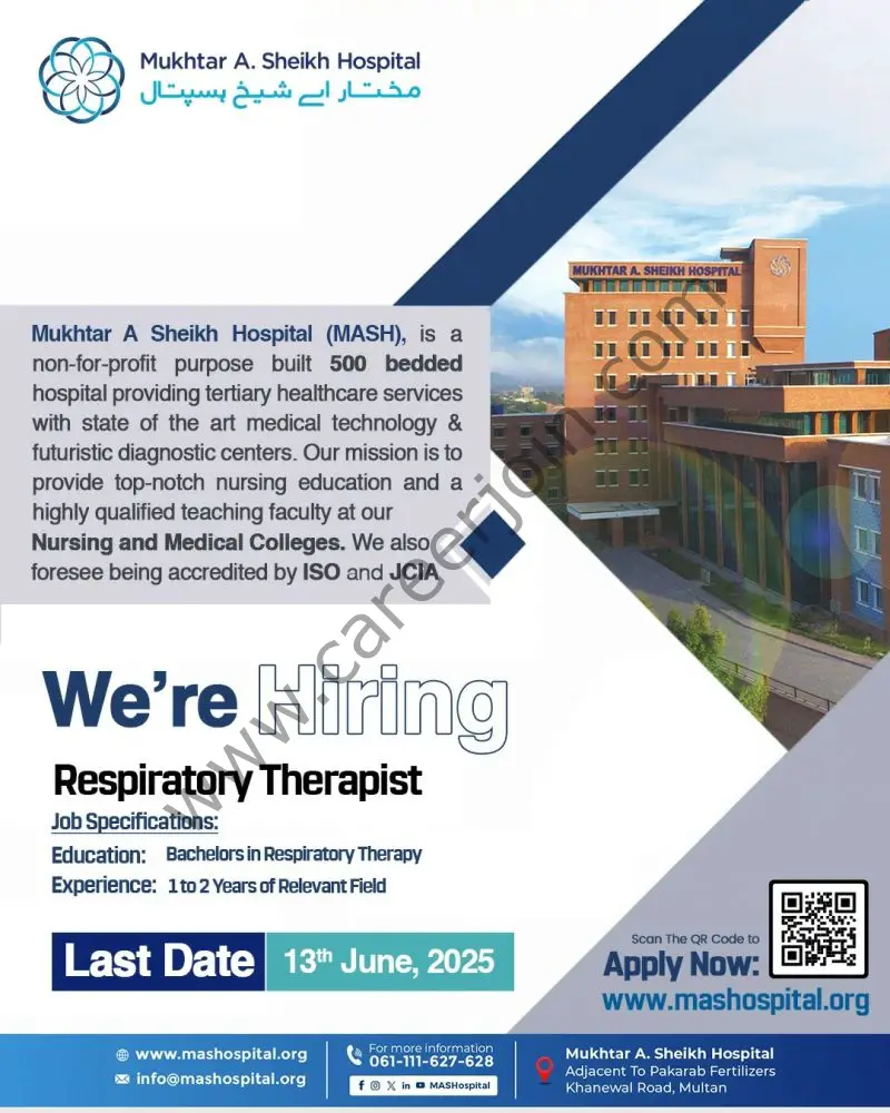 Mukhtar A Sheikh Hospital MASH Jobs Respiratory Therapist