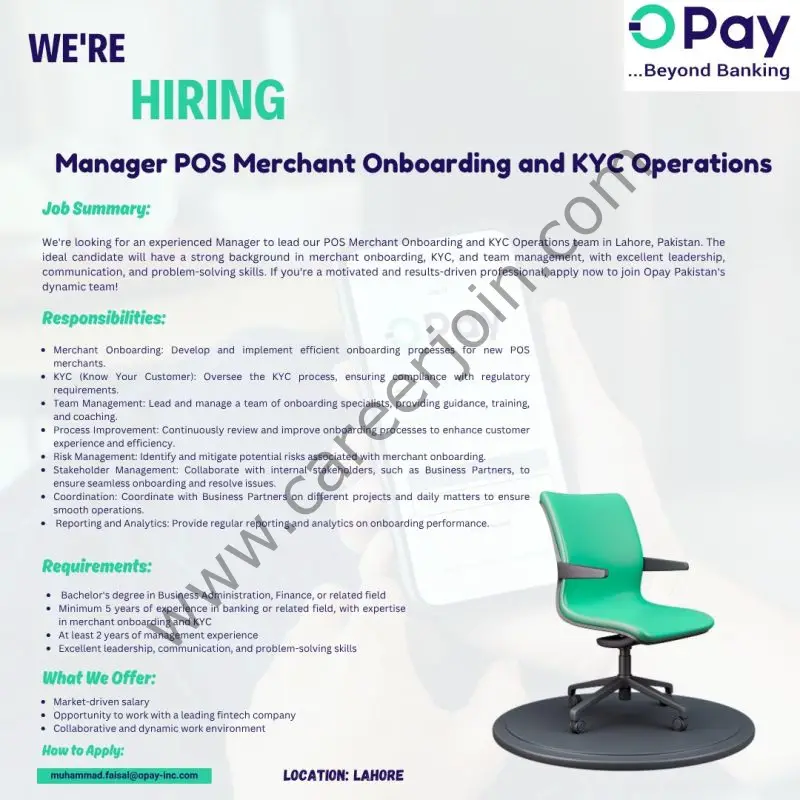 OPay Inc Jobs Manager POS Merchant Onboarding and KYC Operations