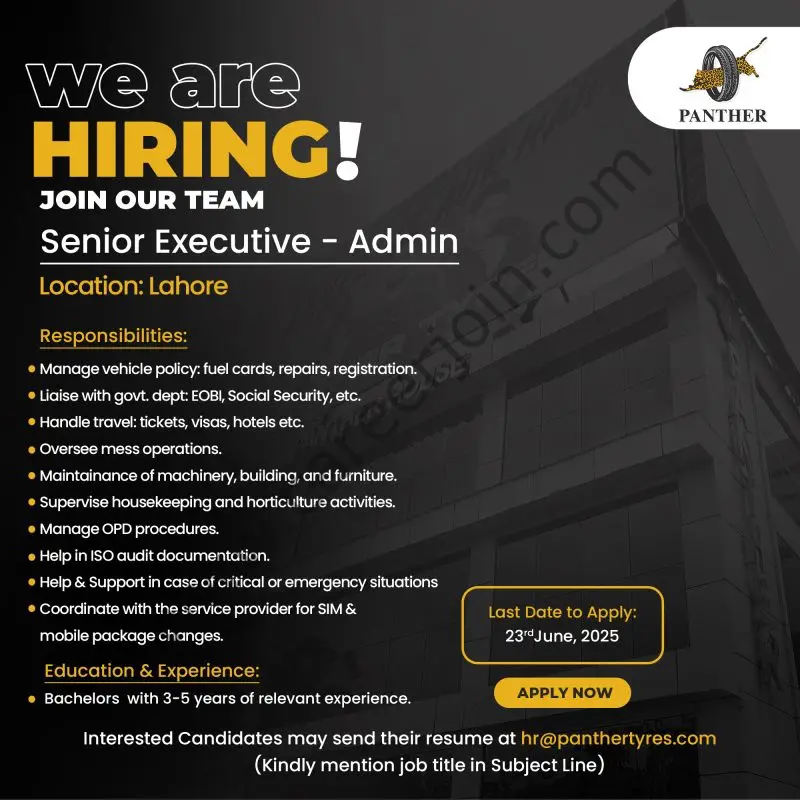 Panther Tyres Limited Jobs Senior Executive Admin