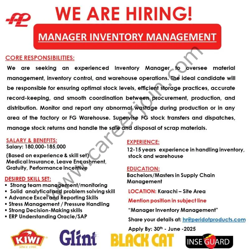 Peridot Products Pvt Ltd Jobs Manager Inventory Management