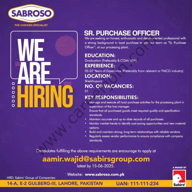 Sabroso Jobs Senior Purchase Officer