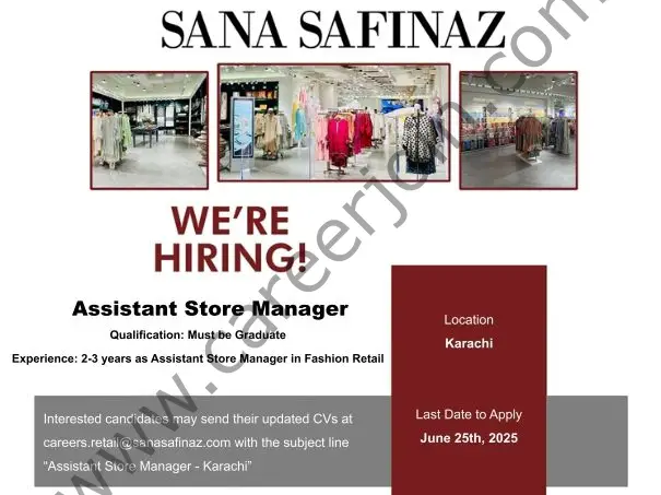 Sana Safinaz Jobs Assistant Store Manager