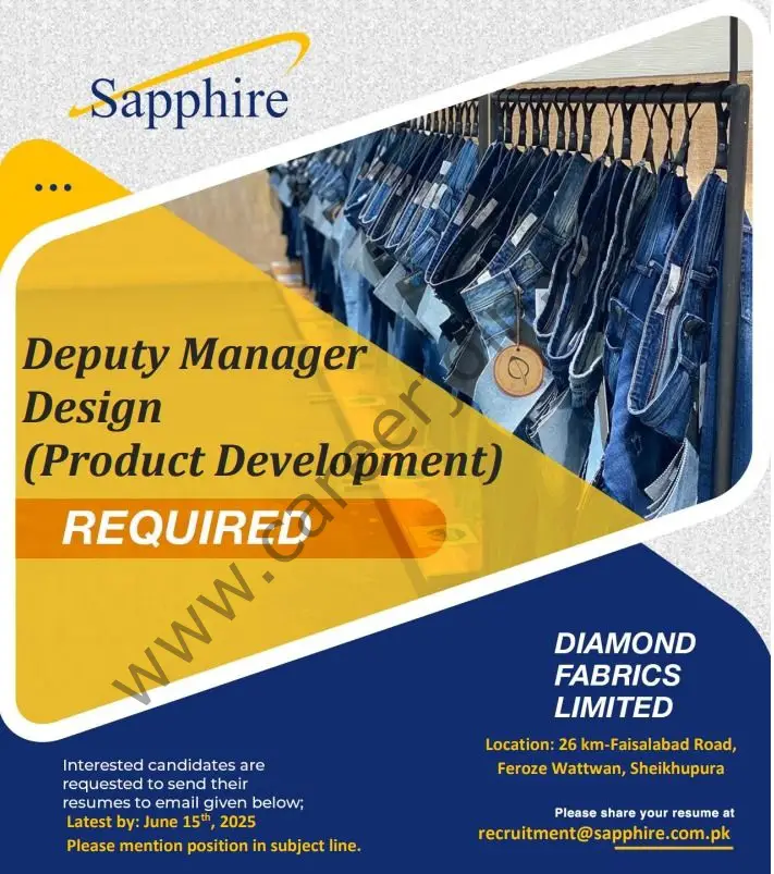 Diamond Fabrics Limited Sapphire Jobs Deputy Manager Design