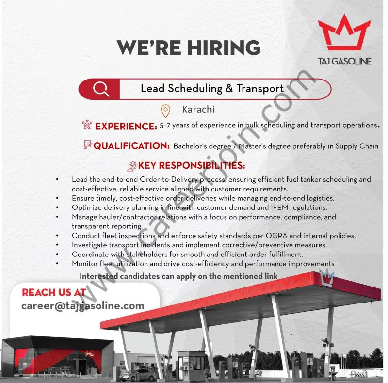 Taj Gasoline Jobs Lead Scheduling & Transport