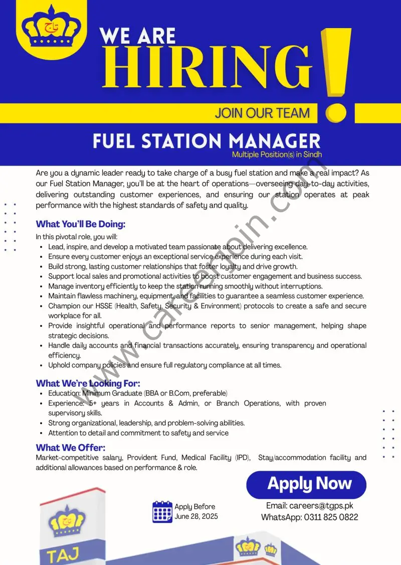 Taj Group Of Petroleum Services TGPS Jobs Fuel Station Manager