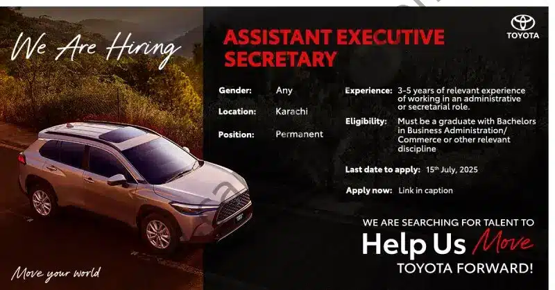 Toyota Pakistan Jobs Assistant Executive Secretary