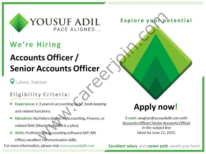 Yousuf Adil Chartered Accountants Jobs Account Officer/ Senior Accounts Officer