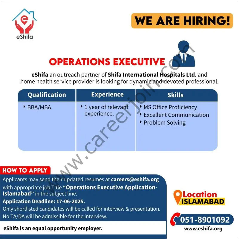 eShifa Jobs Operations Executive
