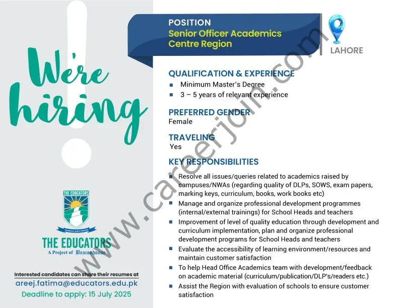 The Educators Jobs Senior Officer Academics