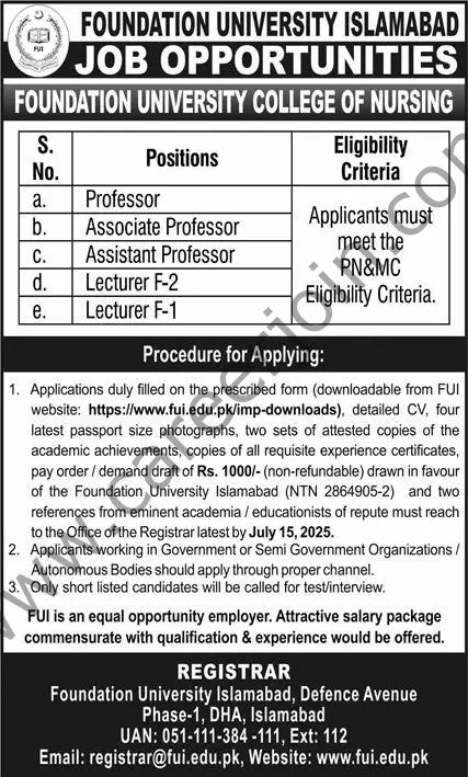 Foundation University Jobs July 2025