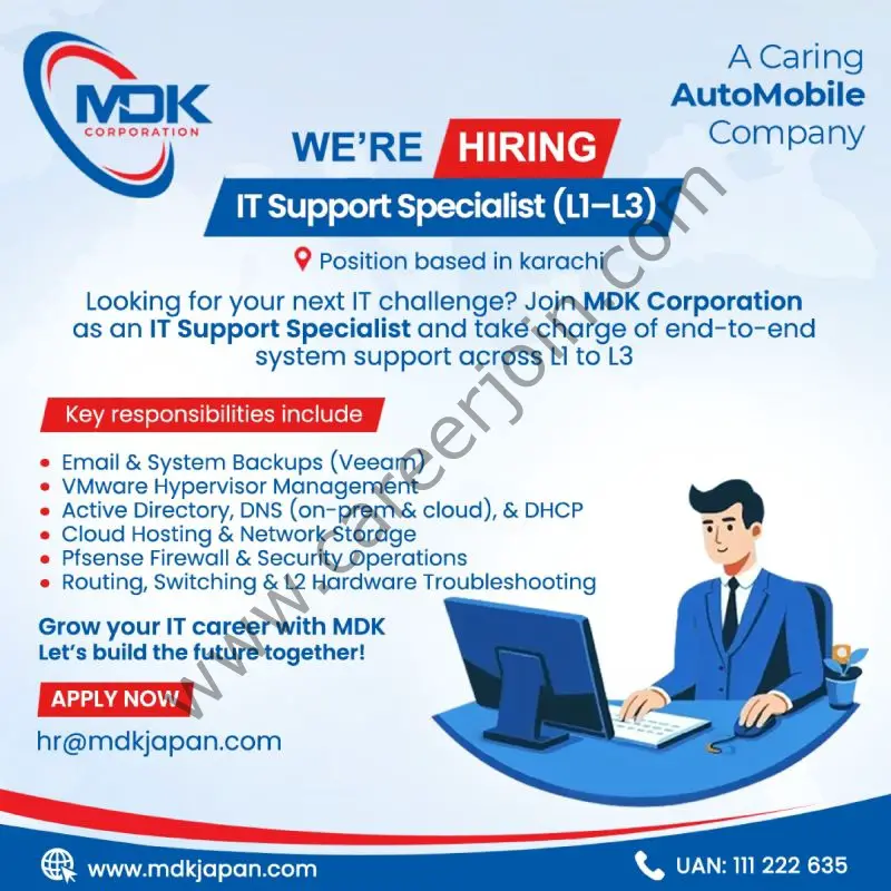 MDK Corporation Jobs IT Support Executive