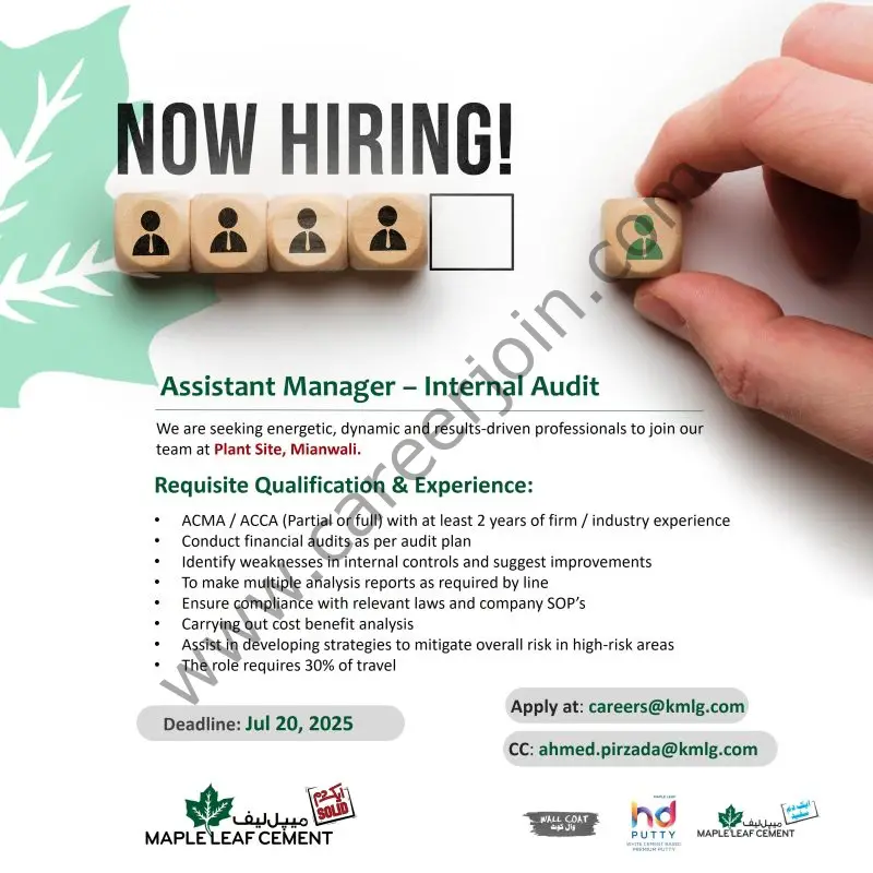 Maple Leaf Cement Factory Limited Jobs Assistant Manager Internal Audit