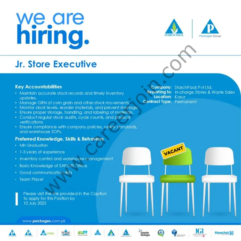 Starch Pack Pvt Ltd Jobs Jr Store Executive