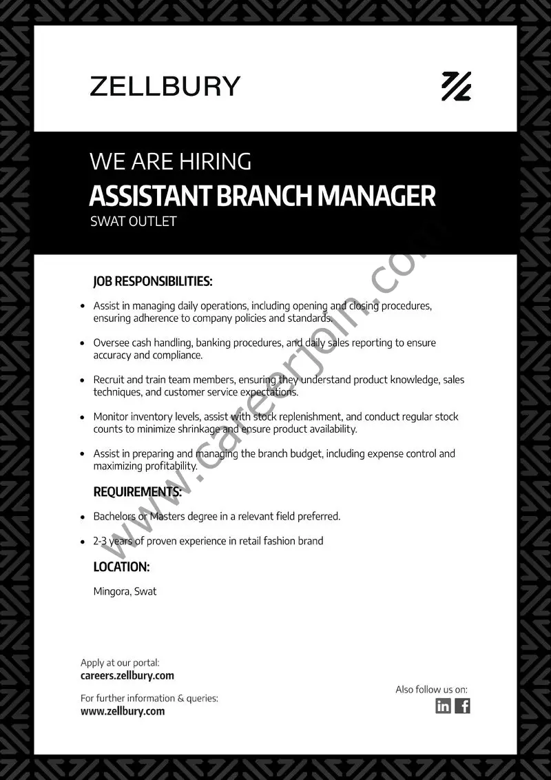 Zellbury Pakistan Jobs Assistant Branch Manager